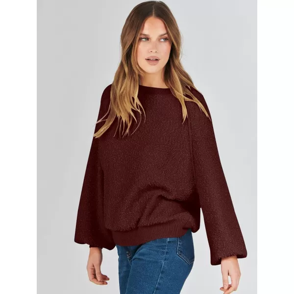 imageANRABESS Womens Crewneck Batwing Long Sleeve Sweater 2023 Fall Oversized Popcorn Knit Pullover Sweater Top04wine Red