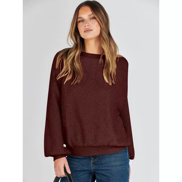 imageANRABESS Womens Crewneck Batwing Long Sleeve Sweater 2023 Fall Oversized Popcorn Knit Pullover Sweater Top04wine Red