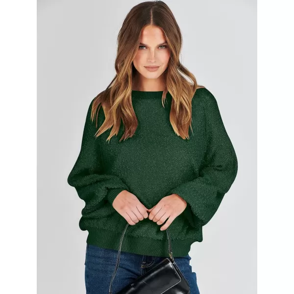 imageANRABESS Womens Crewneck Batwing Long Sleeve Sweater 2023 Fall Oversized Popcorn Knit Pullover Sweater Top05green