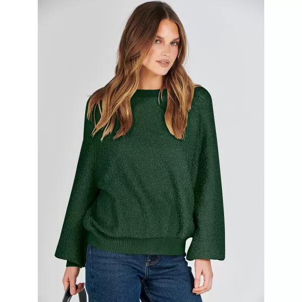 imageANRABESS Womens Crewneck Batwing Long Sleeve Sweater 2023 Fall Oversized Popcorn Knit Pullover Sweater Top05green