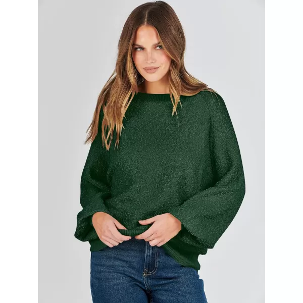 imageANRABESS Womens Crewneck Batwing Long Sleeve Sweater 2023 Fall Oversized Popcorn Knit Pullover Sweater Top05green
