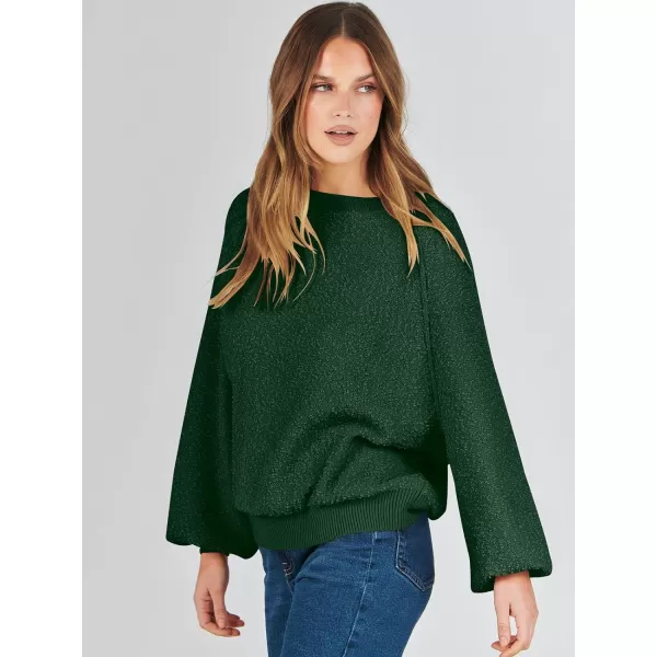imageANRABESS Womens Crewneck Batwing Long Sleeve Sweater 2023 Fall Oversized Popcorn Knit Pullover Sweater Top05green