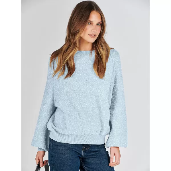 imageANRABESS Womens Crewneck Batwing Long Sleeve Sweater 2023 Fall Oversized Popcorn Knit Pullover Sweater Top06blue