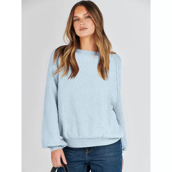 imageANRABESS Womens Crewneck Batwing Long Sleeve Sweater 2023 Fall Oversized Popcorn Knit Pullover Sweater Top06blue