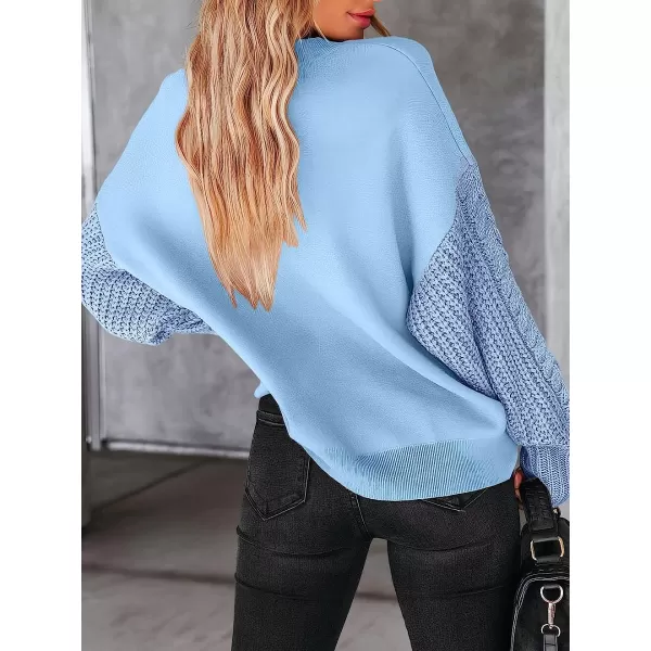 imageANRABESS Womens Crewneck Long Sleeve Drop Shoulder Casual Solid Cable Knit Chunky Contrast Pullover Sweater TopBlue