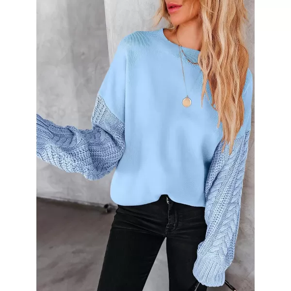 imageANRABESS Womens Crewneck Long Sleeve Drop Shoulder Casual Solid Cable Knit Chunky Contrast Pullover Sweater TopBlue