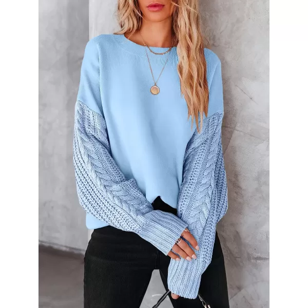 imageANRABESS Womens Crewneck Long Sleeve Drop Shoulder Casual Solid Cable Knit Chunky Contrast Pullover Sweater TopBlue