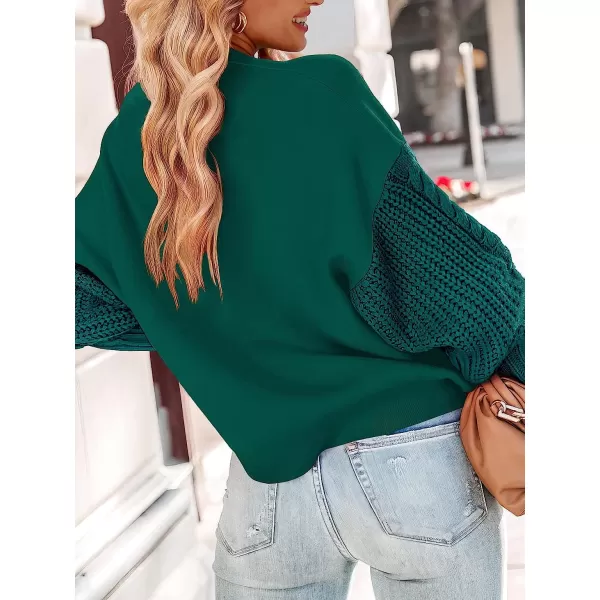 imageANRABESS Womens Crewneck Long Sleeve Drop Shoulder Casual Solid Cable Knit Chunky Contrast Pullover Sweater TopOpal Green