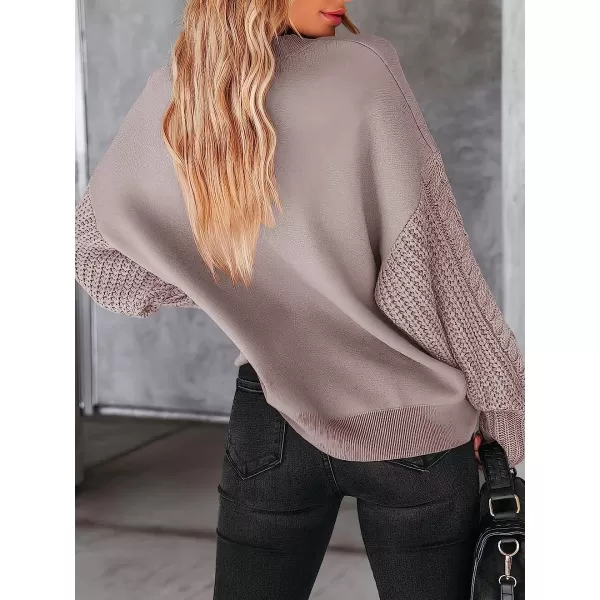imageANRABESS Womens Crewneck Long Sleeve Drop Shoulder Casual Solid Cable Knit Chunky Contrast Pullover Sweater TopRed Apricot