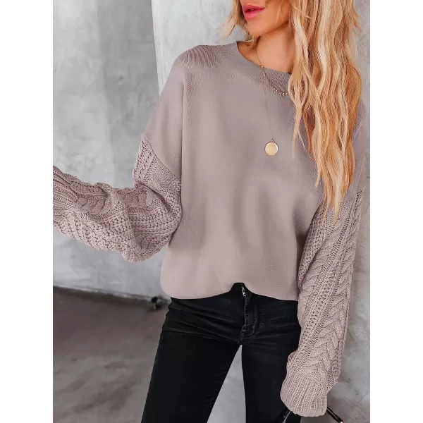 imageANRABESS Womens Crewneck Long Sleeve Drop Shoulder Casual Solid Cable Knit Chunky Contrast Pullover Sweater TopRed Apricot