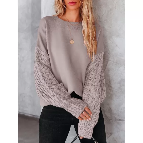 imageANRABESS Womens Crewneck Long Sleeve Drop Shoulder Casual Solid Cable Knit Chunky Contrast Pullover Sweater TopRed Apricot