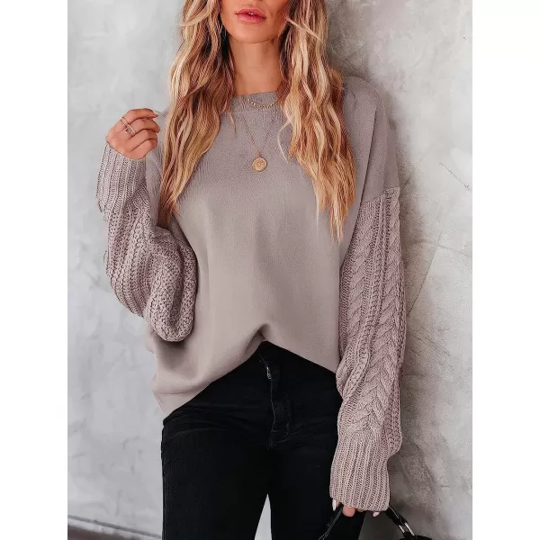 imageANRABESS Womens Crewneck Long Sleeve Drop Shoulder Casual Solid Cable Knit Chunky Contrast Pullover Sweater TopRed Apricot