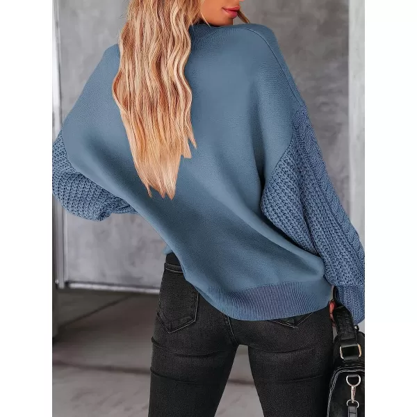 imageANRABESS Womens Crewneck Long Sleeve Drop Shoulder Casual Solid Cable Knit Chunky Contrast Pullover Sweater TopSky Blue