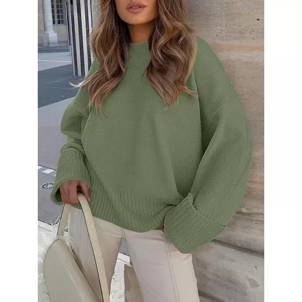 imageANRABESS Womens Crewneck Long Sleeve Oversized Fuzzy Knit Chunky Warm Pullover Sweater TopArmy Green