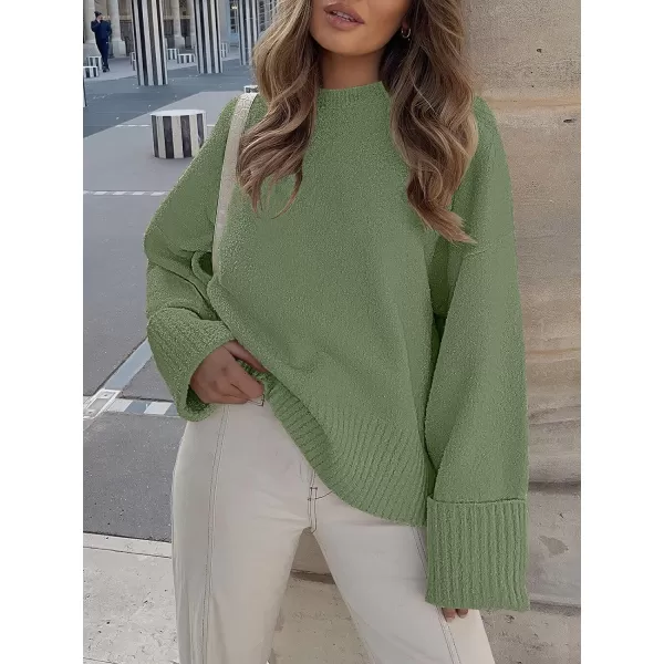 imageANRABESS Womens Crewneck Long Sleeve Oversized Fuzzy Knit Chunky Warm Pullover Sweater TopArmy Green