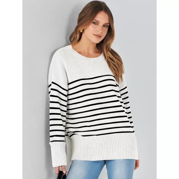 imageANRABESS Womens Crewneck Long Sleeve Oversized Fuzzy Knit Chunky Warm Pullover Sweater TopBlack White Stripe 02