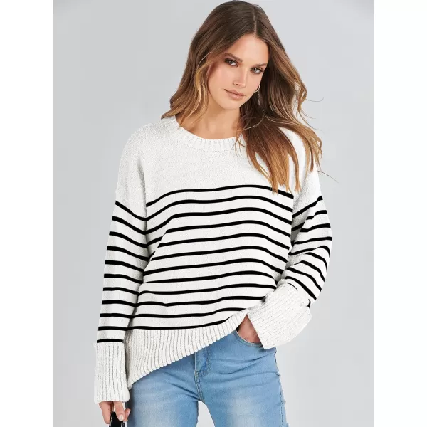 imageANRABESS Womens Crewneck Long Sleeve Oversized Fuzzy Knit Chunky Warm Pullover Sweater TopBlack White Stripe 02