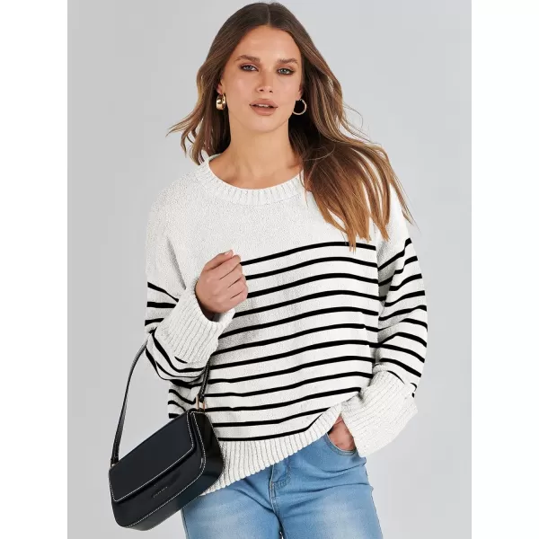 imageANRABESS Womens Crewneck Long Sleeve Oversized Fuzzy Knit Chunky Warm Pullover Sweater TopBlack White Stripe 02