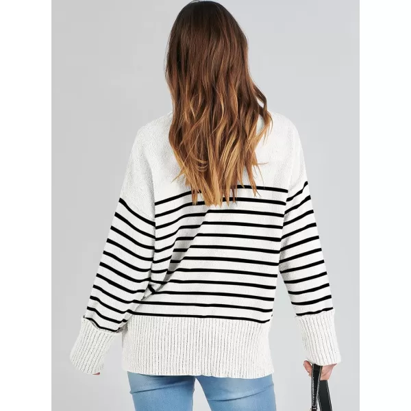 imageANRABESS Womens Crewneck Long Sleeve Oversized Fuzzy Knit Chunky Warm Pullover Sweater TopBlack White Stripe 02