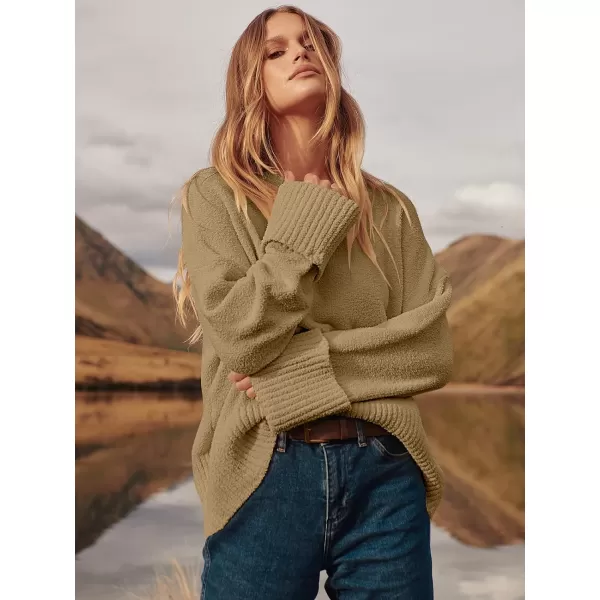 imageANRABESS Womens Crewneck Long Sleeve Oversized Fuzzy Knit Chunky Warm Pullover Sweater TopDark Khaki