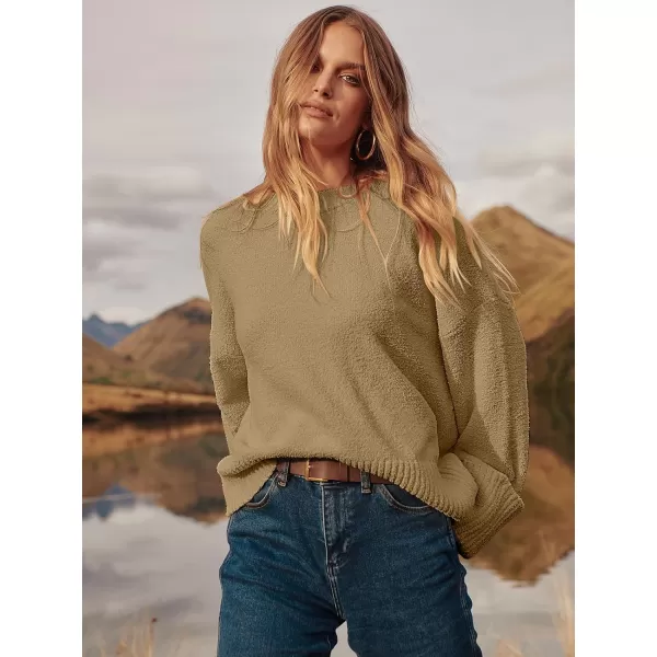 imageANRABESS Womens Crewneck Long Sleeve Oversized Fuzzy Knit Chunky Warm Pullover Sweater TopDark Khaki