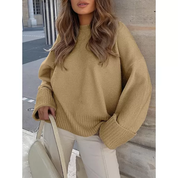 imageANRABESS Womens Crewneck Long Sleeve Oversized Fuzzy Knit Chunky Warm Pullover Sweater TopDark Khaki