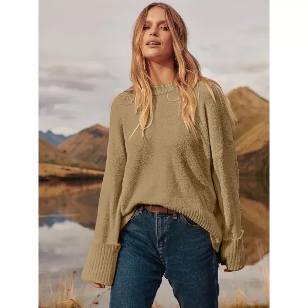 imageANRABESS Womens Crewneck Long Sleeve Oversized Fuzzy Knit Chunky Warm Pullover Sweater TopDark Khaki