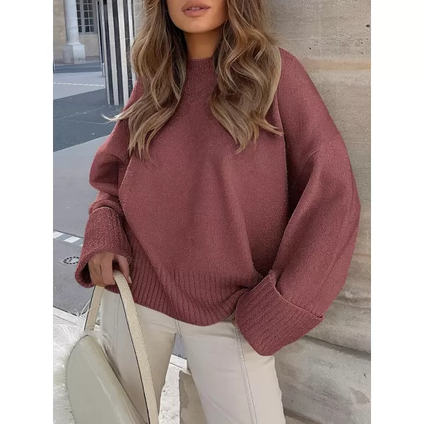 imageANRABESS Womens Crewneck Long Sleeve Oversized Fuzzy Knit Chunky Warm Pullover Sweater TopFuchsia