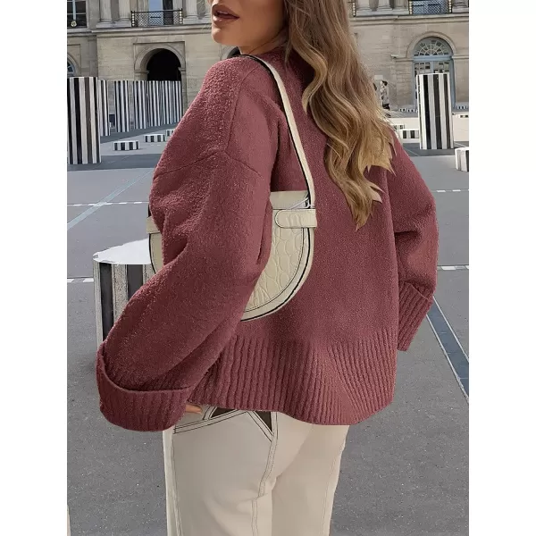 imageANRABESS Womens Crewneck Long Sleeve Oversized Fuzzy Knit Chunky Warm Pullover Sweater TopFuchsia