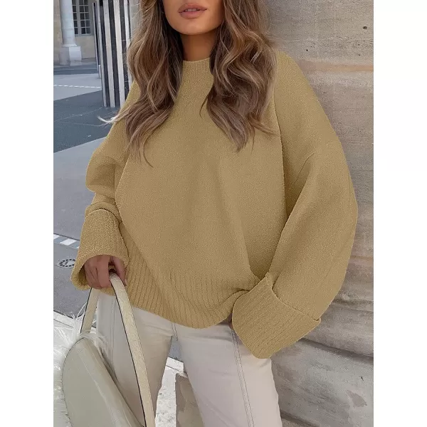 imageANRABESS Womens Crewneck Long Sleeve Oversized Fuzzy Knit Chunky Warm Pullover Sweater TopKhaki