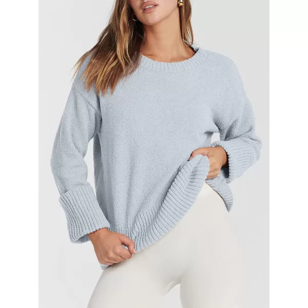 imageANRABESS Womens Crewneck Long Sleeve Oversized Fuzzy Knit Chunky Warm Pullover Sweater TopLight Blue