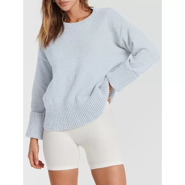 imageANRABESS Womens Crewneck Long Sleeve Oversized Fuzzy Knit Chunky Warm Pullover Sweater TopLight Blue