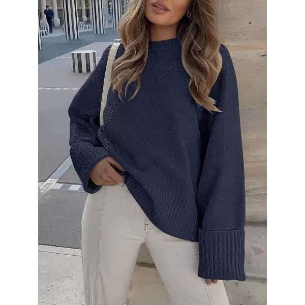 imageANRABESS Womens Crewneck Long Sleeve Oversized Fuzzy Knit Chunky Warm Pullover Sweater TopNavy Blue