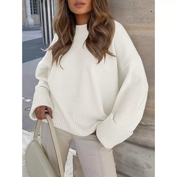 imageANRABESS Womens Crewneck Long Sleeve Oversized Fuzzy Knit Chunky Warm Pullover Sweater TopWhite