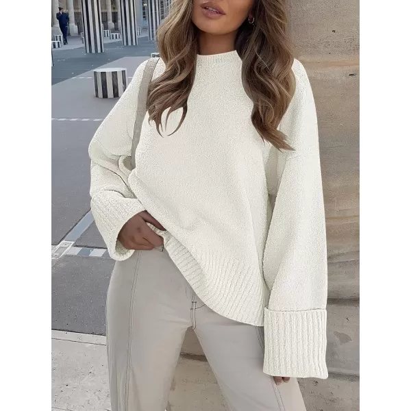 imageANRABESS Womens Crewneck Long Sleeve Oversized Fuzzy Knit Chunky Warm Pullover Sweater TopWhite