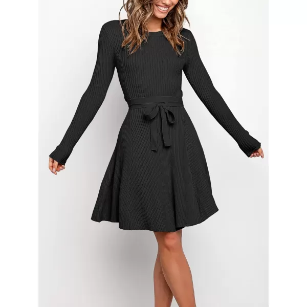 imageANRABESS Womens Crewneck Long Sleeve Tie Waist ALine Swing Bodycon Short Dress Casual Solid Ribbed Knit Sweater DressANRABESS Womens Crewneck Long Sleeve Tie Waist ALine Swing Bodycon Short Dress Casual Solid Ribbed Knit Sweater Dress