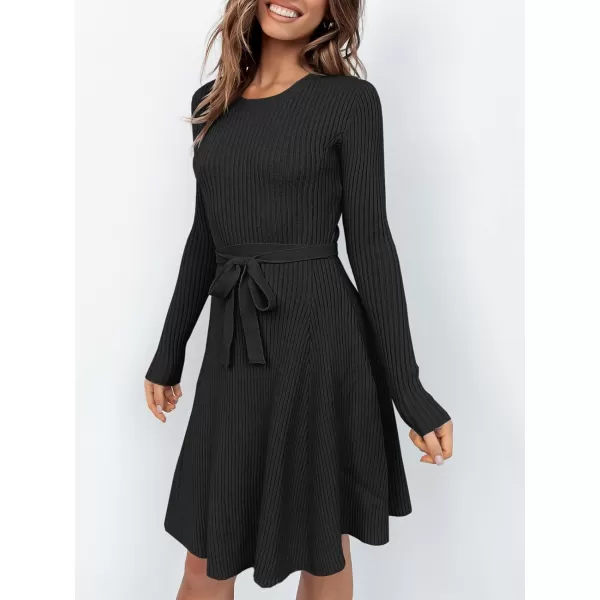 imageANRABESS Womens Crewneck Long Sleeve Tie Waist ALine Swing Bodycon Short Dress Casual Solid Ribbed Knit Sweater DressANRABESS Womens Crewneck Long Sleeve Tie Waist ALine Swing Bodycon Short Dress Casual Solid Ribbed Knit Sweater Dress
