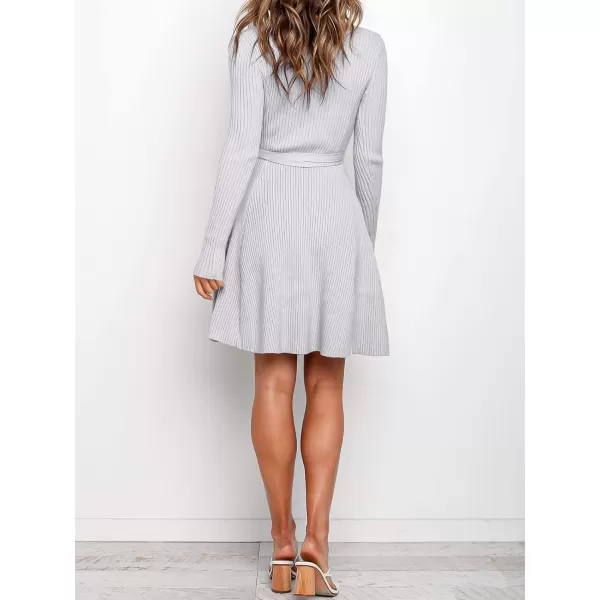 imageANRABESS Womens Crewneck Long Sleeve Tie Waist ALine Swing Bodycon Short Dress Casual Solid Ribbed Knit Sweater DressLight Purple