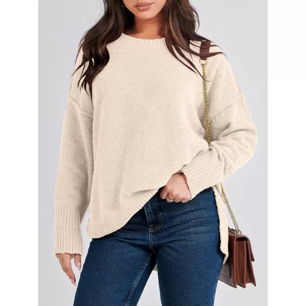 imageANRABESS Womens Crewneck Oversized Sweaters Fuzzy Knit Chunky Warm Side Slit Pullover Long Sleeve Sweater TopApricot