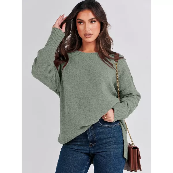 imageANRABESS Womens Crewneck Oversized Sweaters Fuzzy Knit Chunky Warm Side Slit Pullover Long Sleeve Sweater TopArmy Green