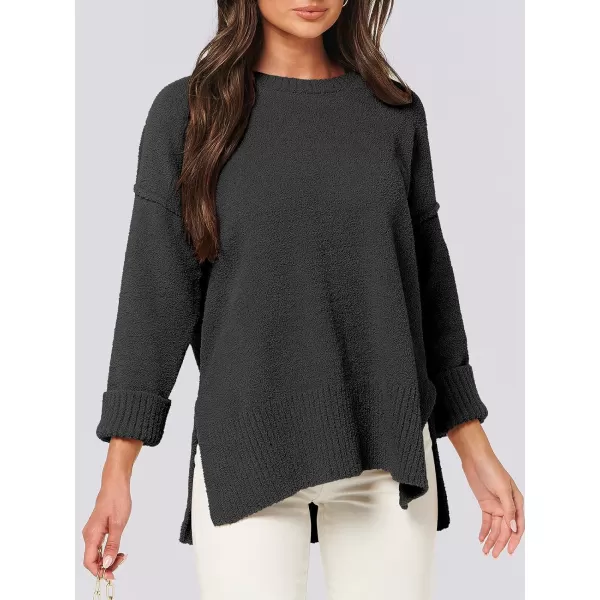 imageANRABESS Womens Crewneck Oversized Sweaters Fuzzy Knit Chunky Warm Side Slit Pullover Long Sleeve Sweater TopBlack