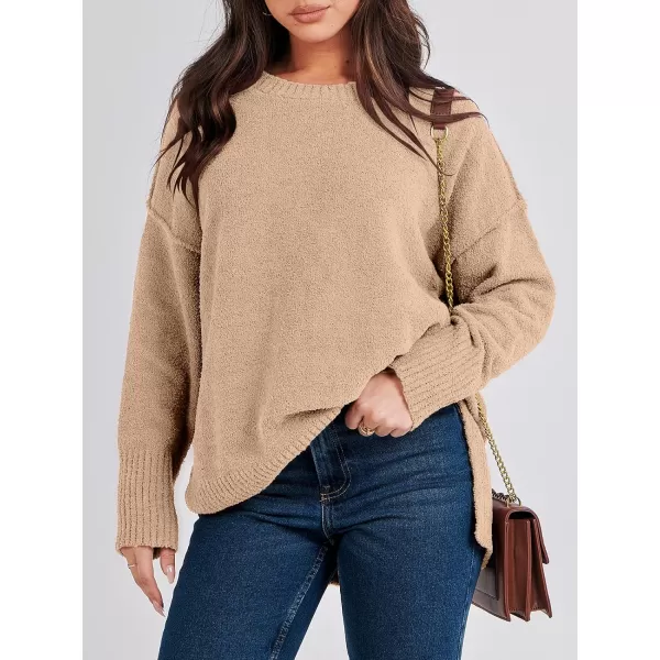 imageANRABESS Womens Crewneck Oversized Sweaters Fuzzy Knit Chunky Warm Side Slit Pullover Long Sleeve Sweater TopCamel