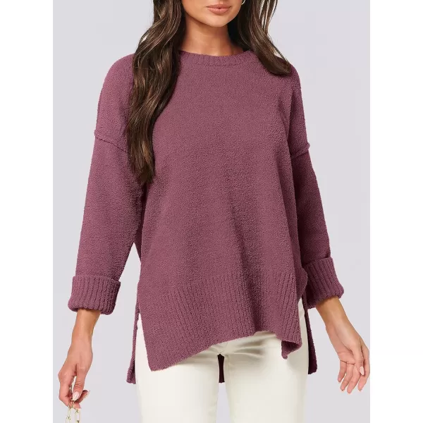 imageANRABESS Womens Crewneck Oversized Sweaters Fuzzy Knit Chunky Warm Side Slit Pullover Long Sleeve Sweater TopFuchsia