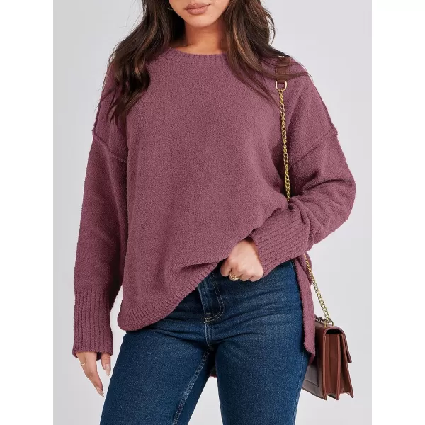 imageANRABESS Womens Crewneck Oversized Sweaters Fuzzy Knit Chunky Warm Side Slit Pullover Long Sleeve Sweater TopFuchsia