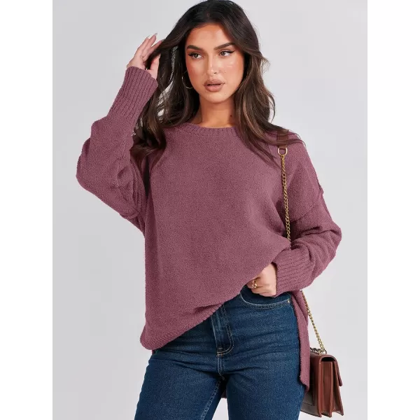 imageANRABESS Womens Crewneck Oversized Sweaters Fuzzy Knit Chunky Warm Side Slit Pullover Long Sleeve Sweater TopFuchsia