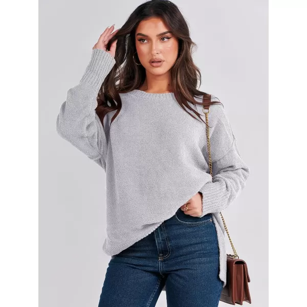 imageANRABESS Womens Crewneck Oversized Sweaters Fuzzy Knit Chunky Warm Side Slit Pullover Long Sleeve Sweater TopGray