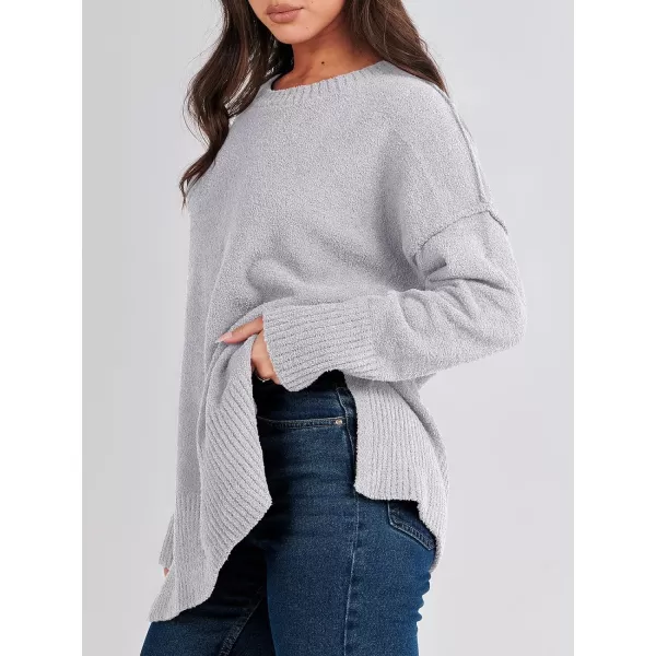 imageANRABESS Womens Crewneck Oversized Sweaters Fuzzy Knit Chunky Warm Side Slit Pullover Long Sleeve Sweater TopGray