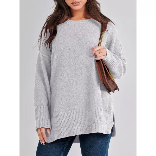 imageANRABESS Womens Crewneck Oversized Sweaters Fuzzy Knit Chunky Warm Side Slit Pullover Long Sleeve Sweater TopGray