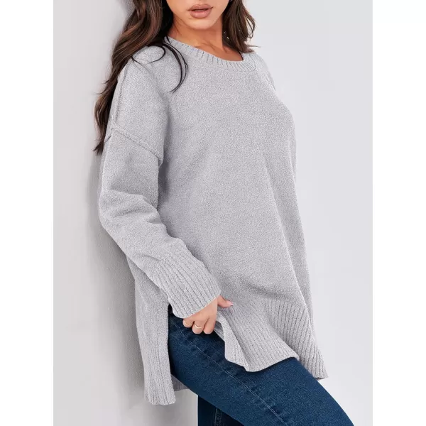 imageANRABESS Womens Crewneck Oversized Sweaters Fuzzy Knit Chunky Warm Side Slit Pullover Long Sleeve Sweater TopGray