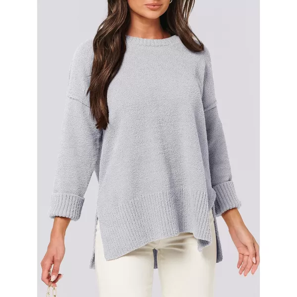 imageANRABESS Womens Crewneck Oversized Sweaters Fuzzy Knit Chunky Warm Side Slit Pullover Long Sleeve Sweater TopGray